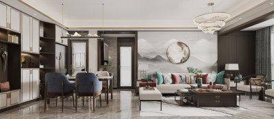 新中式客餐厅3D模型下载